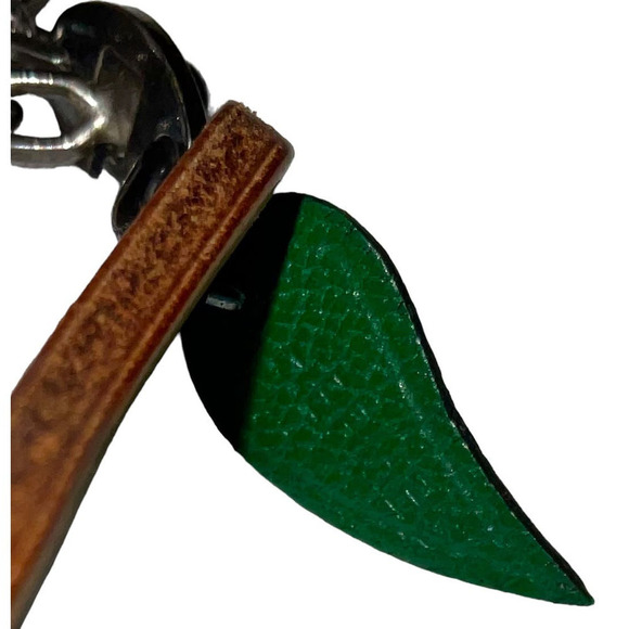 HERMES LOGO FRUIT MOTIF KEY CHAIN BAG CHARM LEATHER OCHER ACCESSORY BOXED - Picture 6 of 12